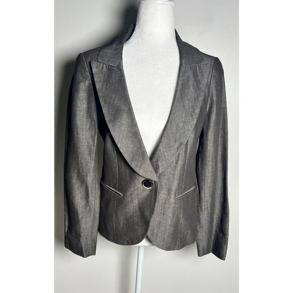 Lafayette 148 Womens Size 6 Wool‎ & Linen Blazer Stretch Single Button Front Tan - Picture 2 of 12